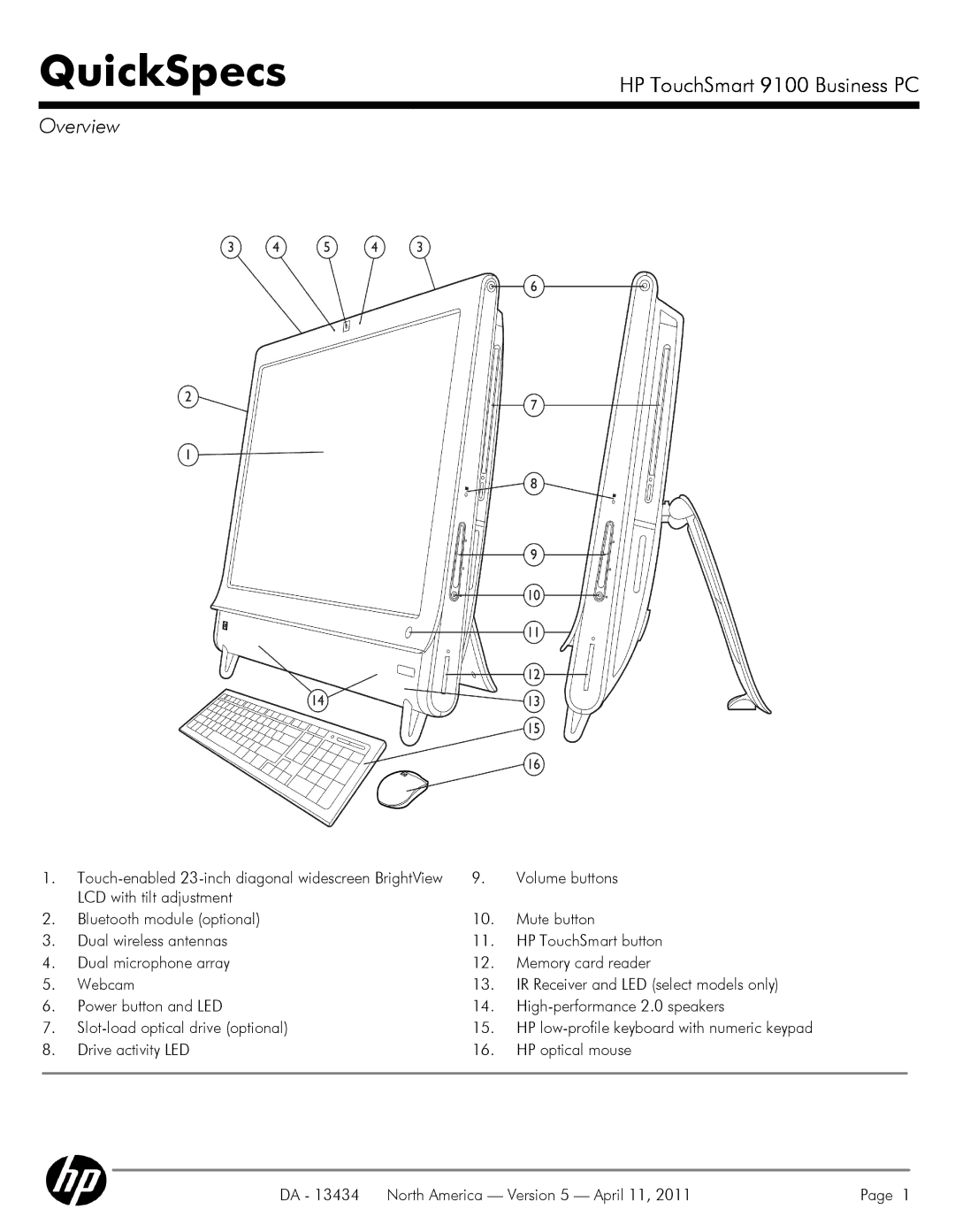 HP QUICKSPECS 9100 manual Overview, Volume buttons 