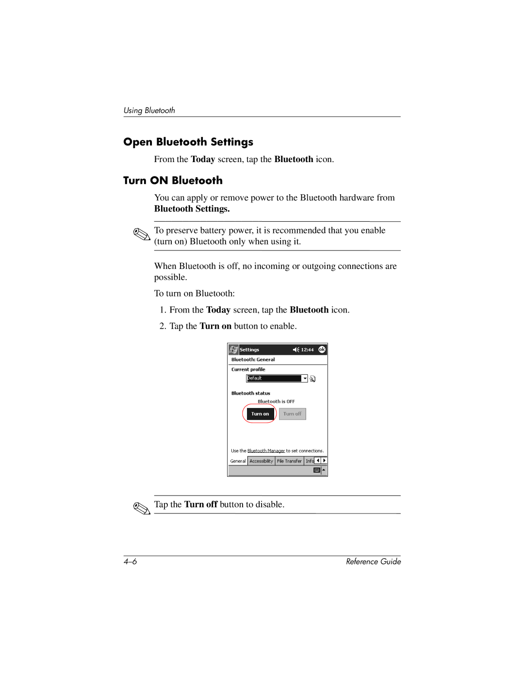 HP QuickSpecs h5400 manual Open Bluetooth Settings, Turn on Bluetooth 