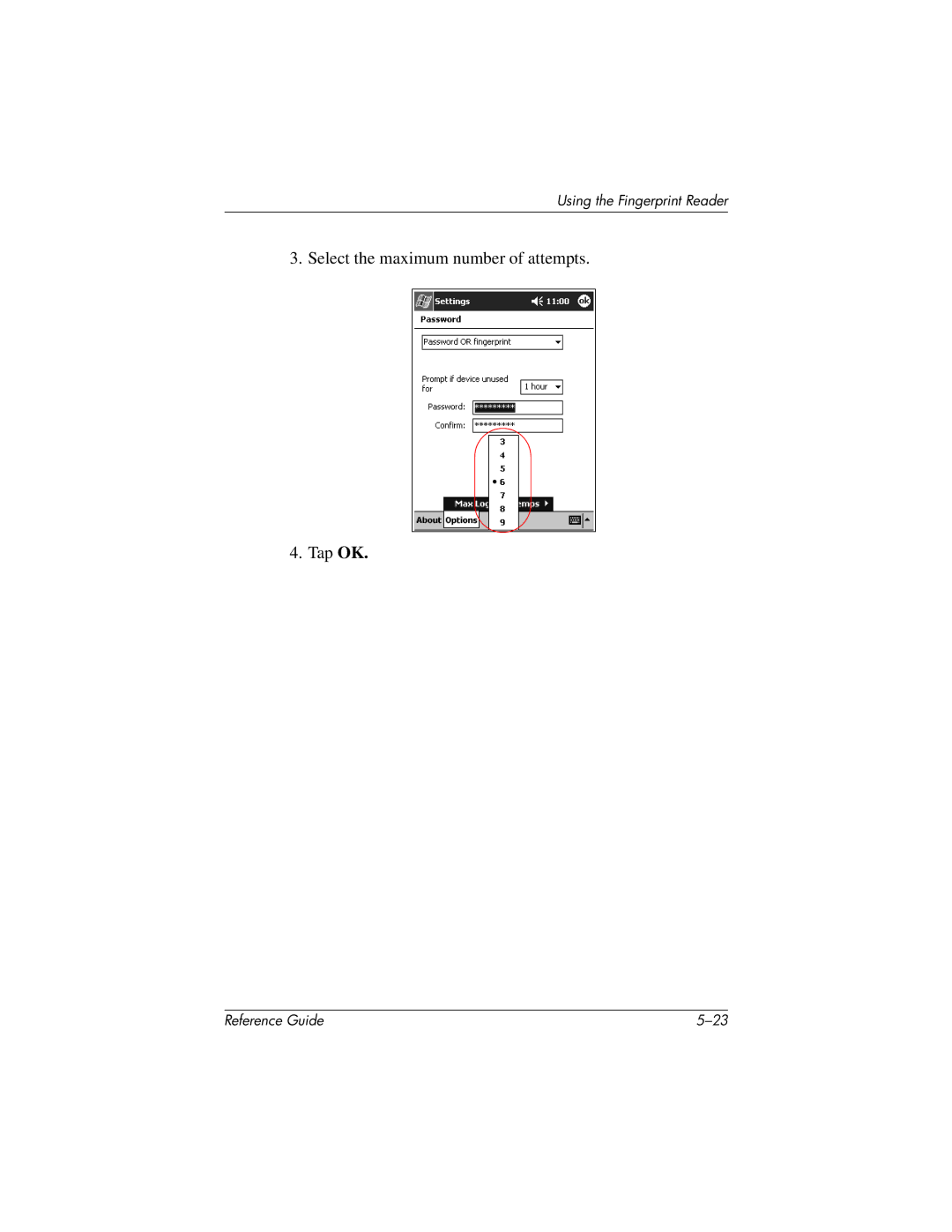 HP QuickSpecs h5400 manual Select the maximum number of attempts Tap OK 