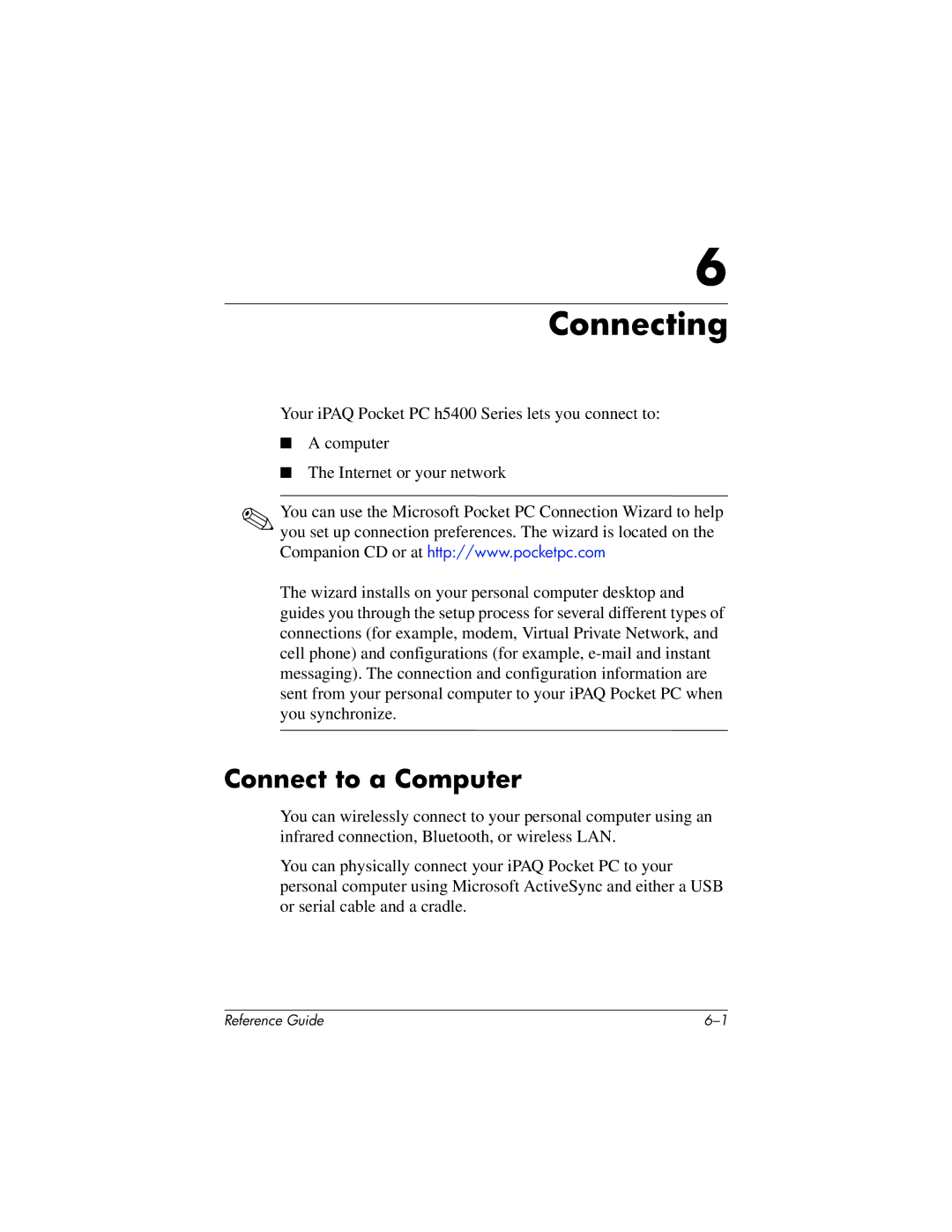 HP QuickSpecs h5400 manual Connecting, Connect to a Computer 