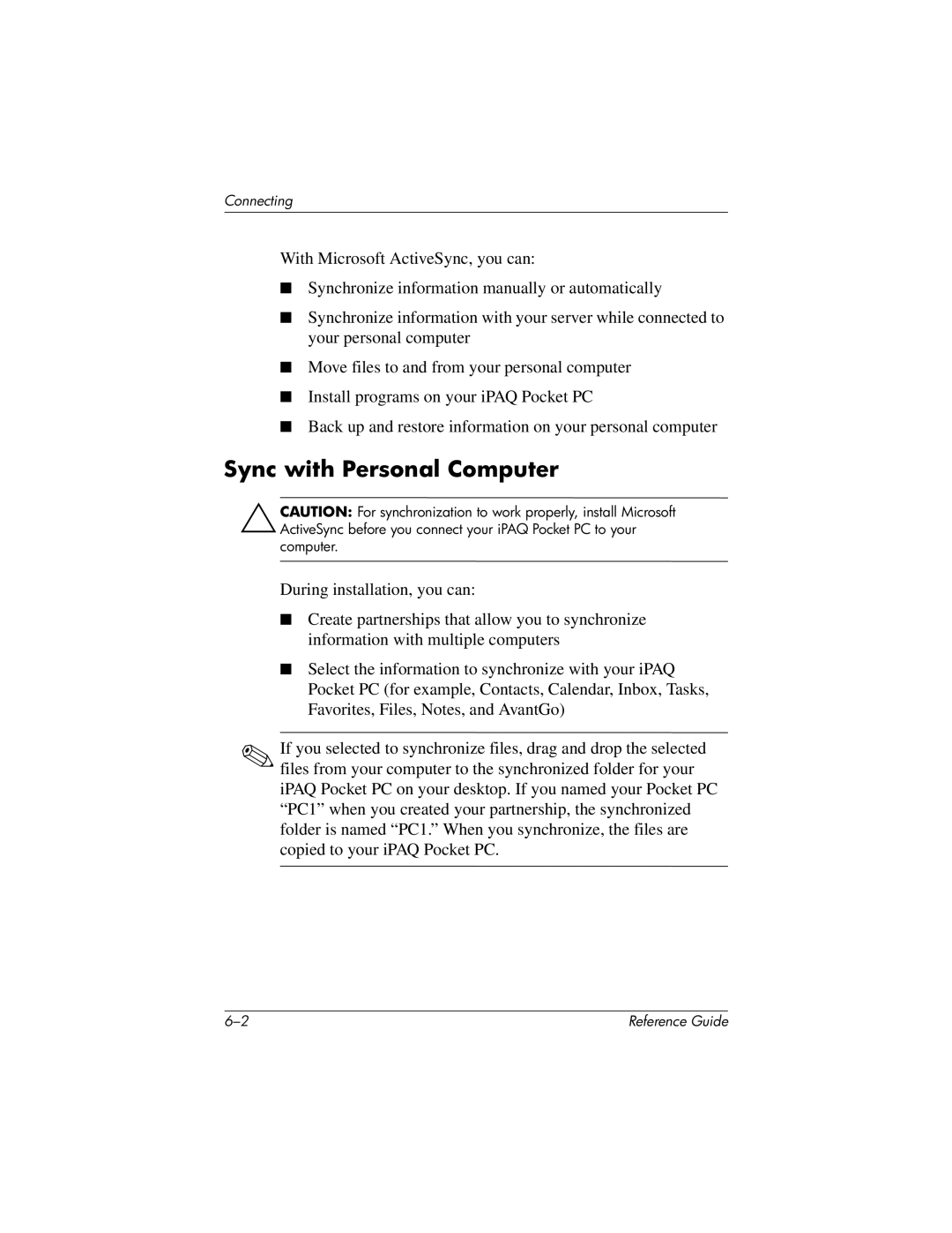 HP QuickSpecs h5400 manual Sync with Personal Computer 