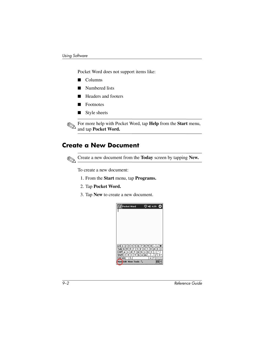 HP QuickSpecs h5400 manual Create a New Document, Tap Pocket Word 