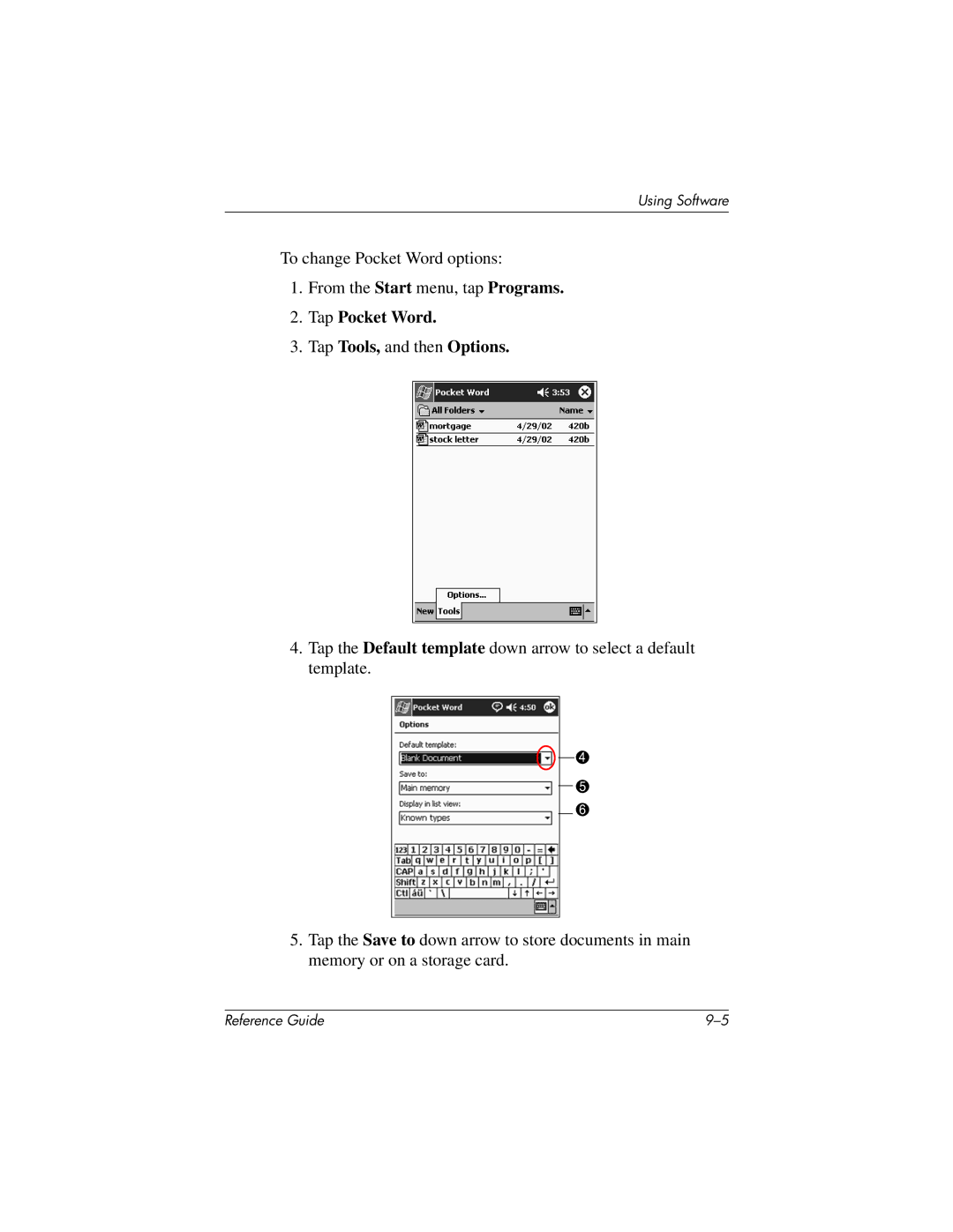 HP QuickSpecs h5400 manual Tap Pocket Word Tap Tools, and then Options 