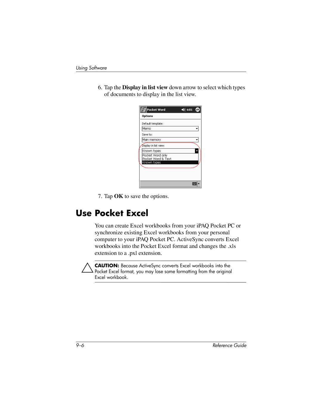 HP QuickSpecs h5400 manual Use Pocket Excel 