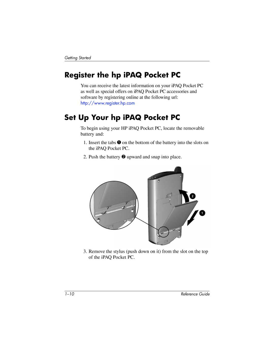 HP QuickSpecs h5400 manual Register the hp iPAQ Pocket PC, Set Up Your hp iPAQ Pocket PC 