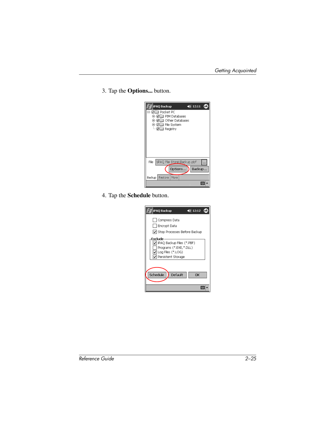 HP QuickSpecs h5400 manual Tap the Options... button Tap the Schedule button 