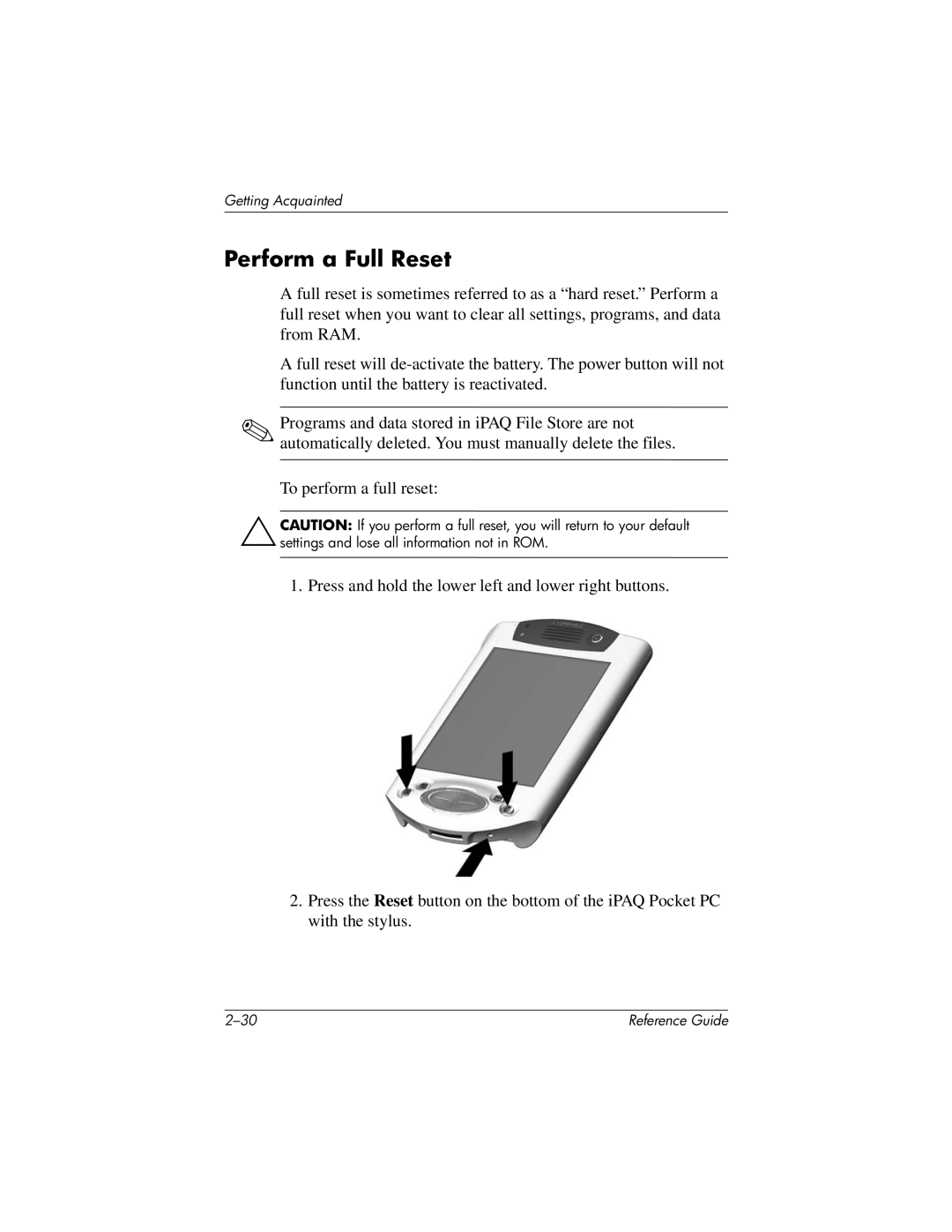 HP QuickSpecs h5400 manual Perform a Full Reset 