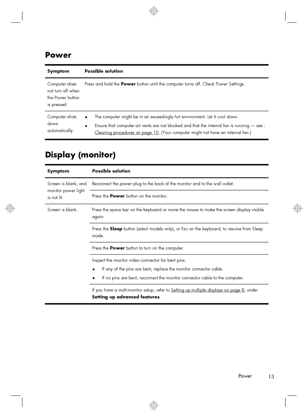 HP H4A10AARABA, QW694AA, H2M40AARABA, s51110, P7 1451, P7 1446S, P7 1447c Power, Display monitor, Setting up advanced features 