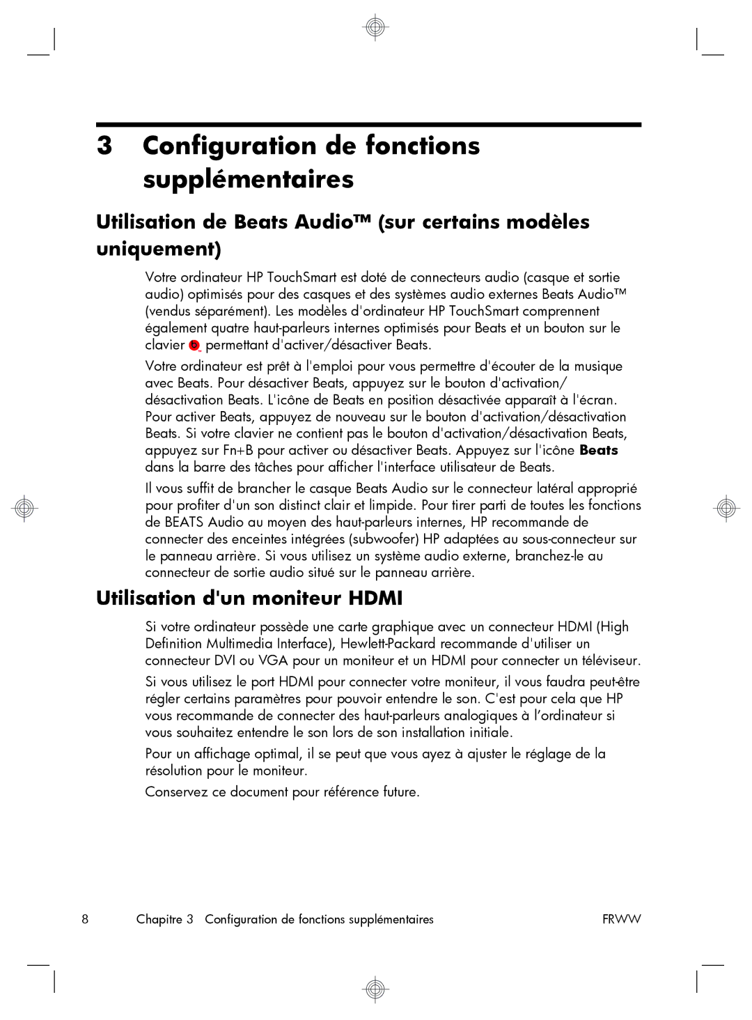 HP EH81220, QW694AA Configuration de fonctions supplémentaires, Utilisation de Beats Audio sur certains modèles uniquement 