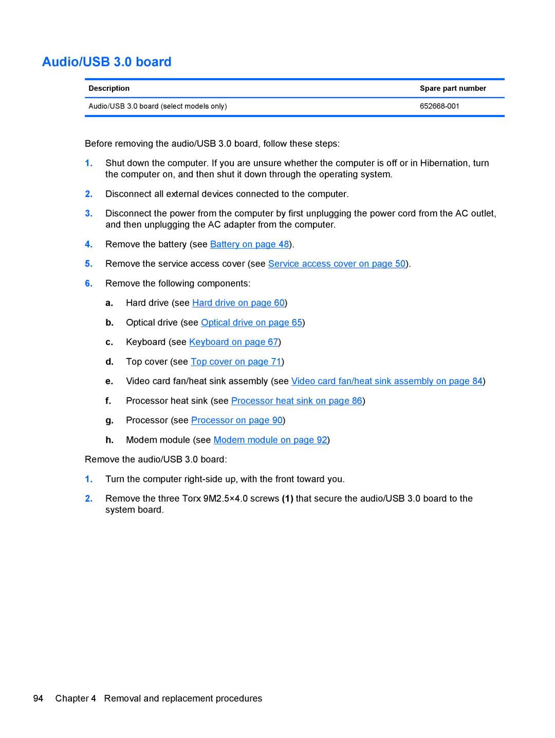 HP QX882US manual Audio/USB 3.0 board 