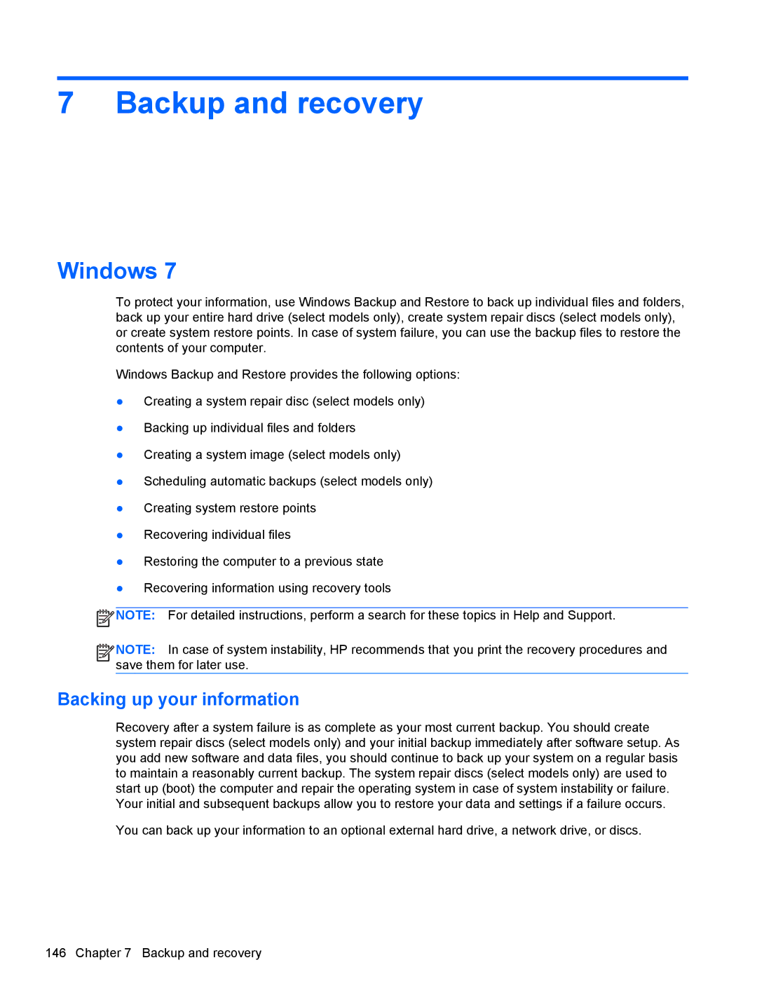 HP QX882US manual Windows, Backing up your information 