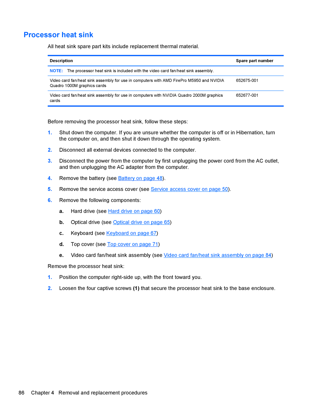 HP QX882US manual Processor heat sink 