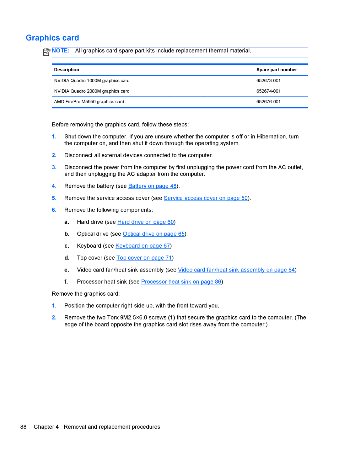 HP QX882US manual Graphics card 