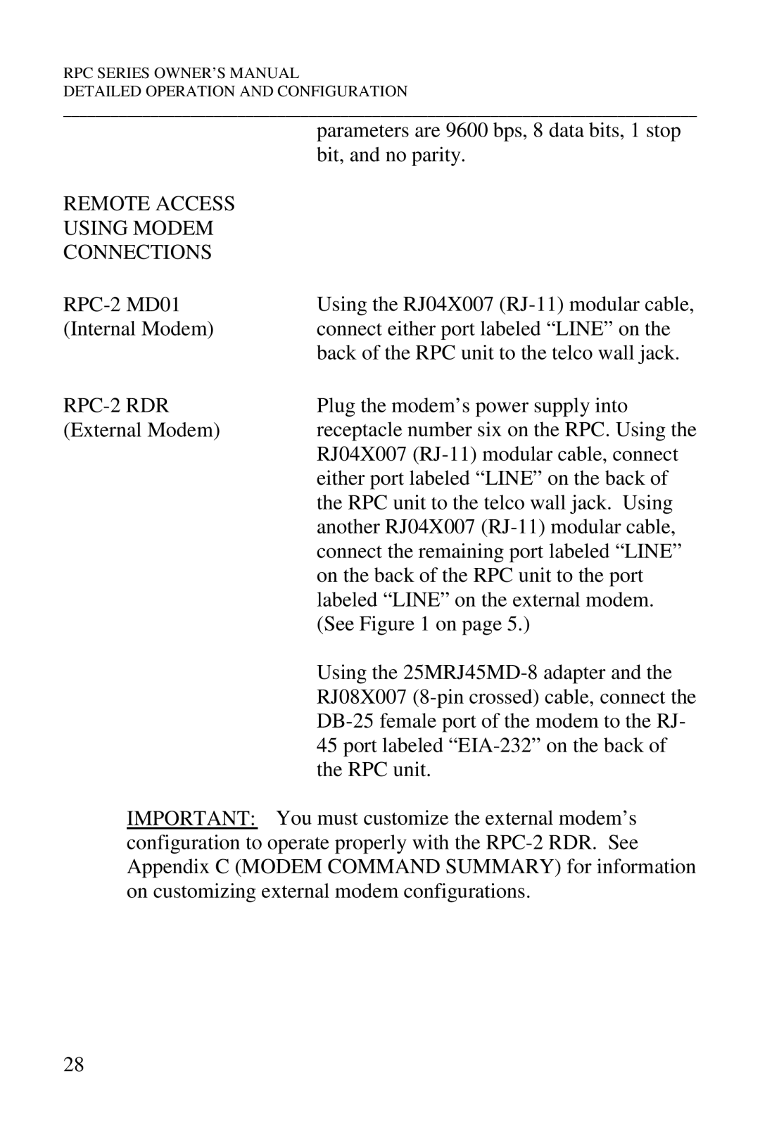 HP R-2A, R-2 MD01, R-3A, R-2 RDR manual Remote Access Using Modem Connections, RPC-2 MD01 