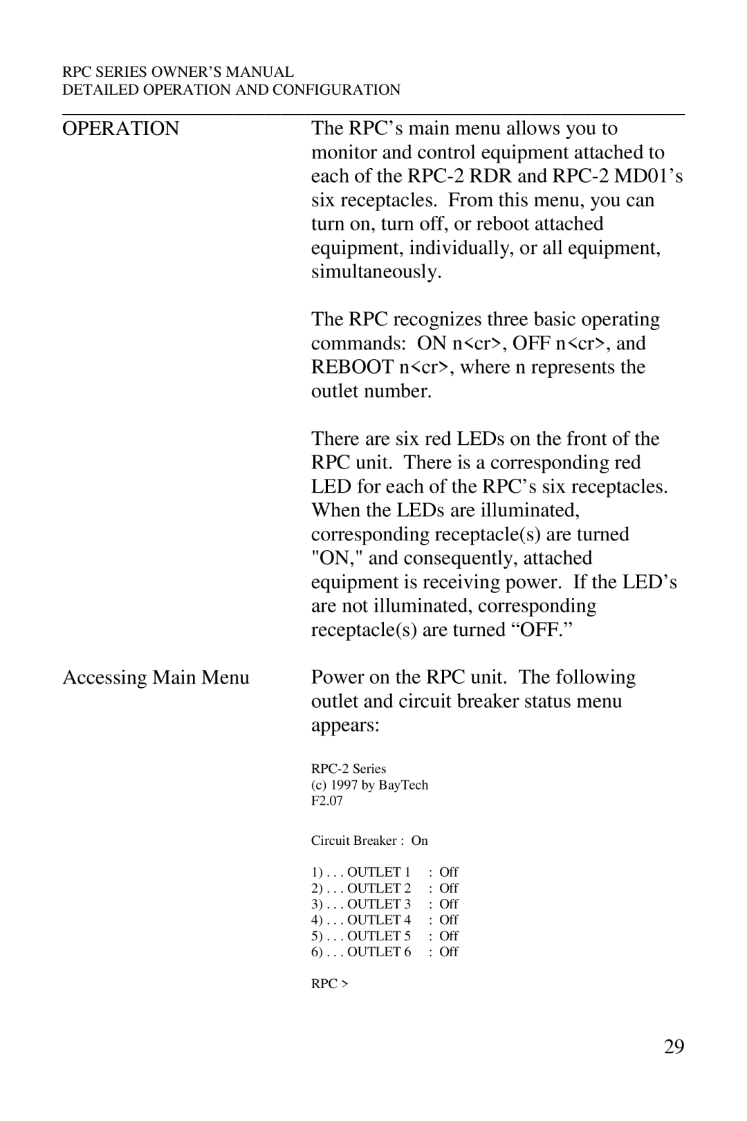 HP R-2 MD01, R-2A, R-3A, R-2 RDR manual RPC’s main menu allows you to 