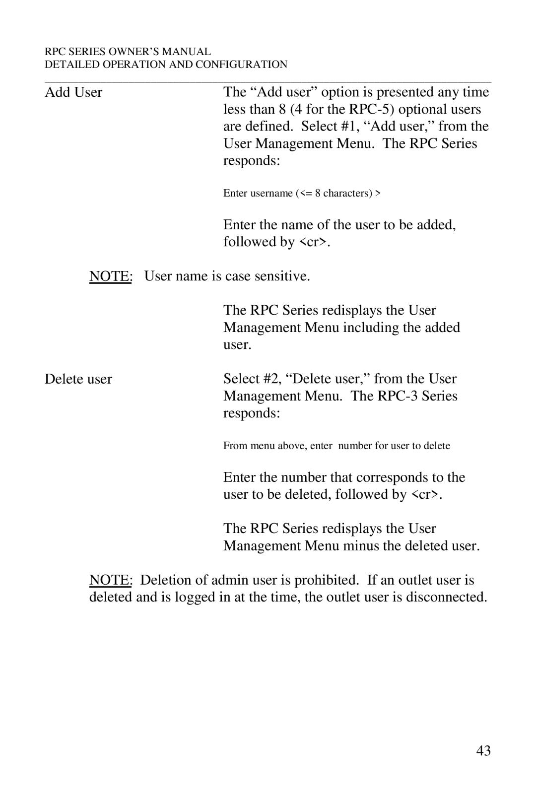 HP R-2A, R-2 MD01, R-3A, R-2 RDR manual Add User, Delete user 