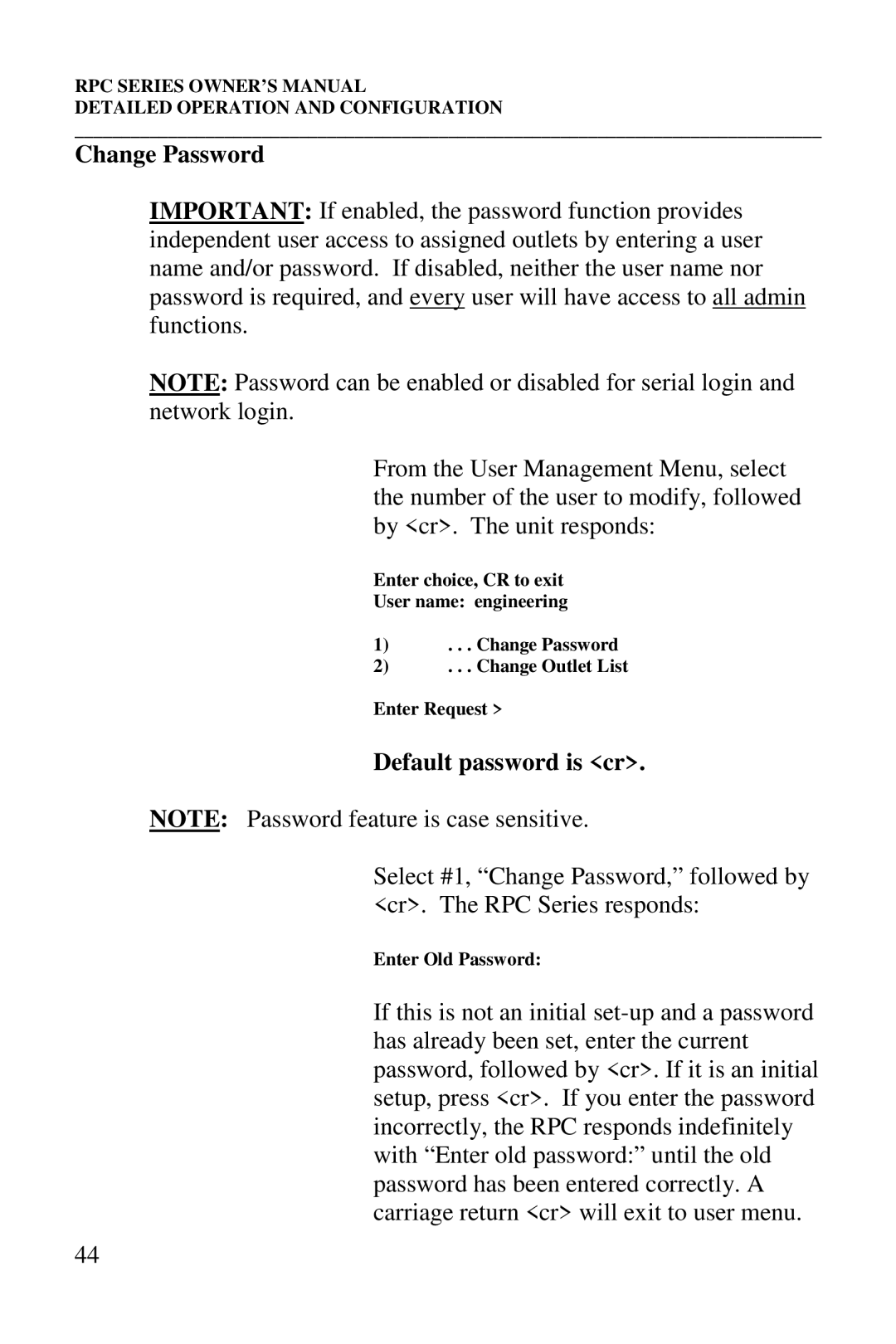 HP R-2 MD01, R-2A, R-3A, R-2 RDR manual Change Password, Default password is cr 