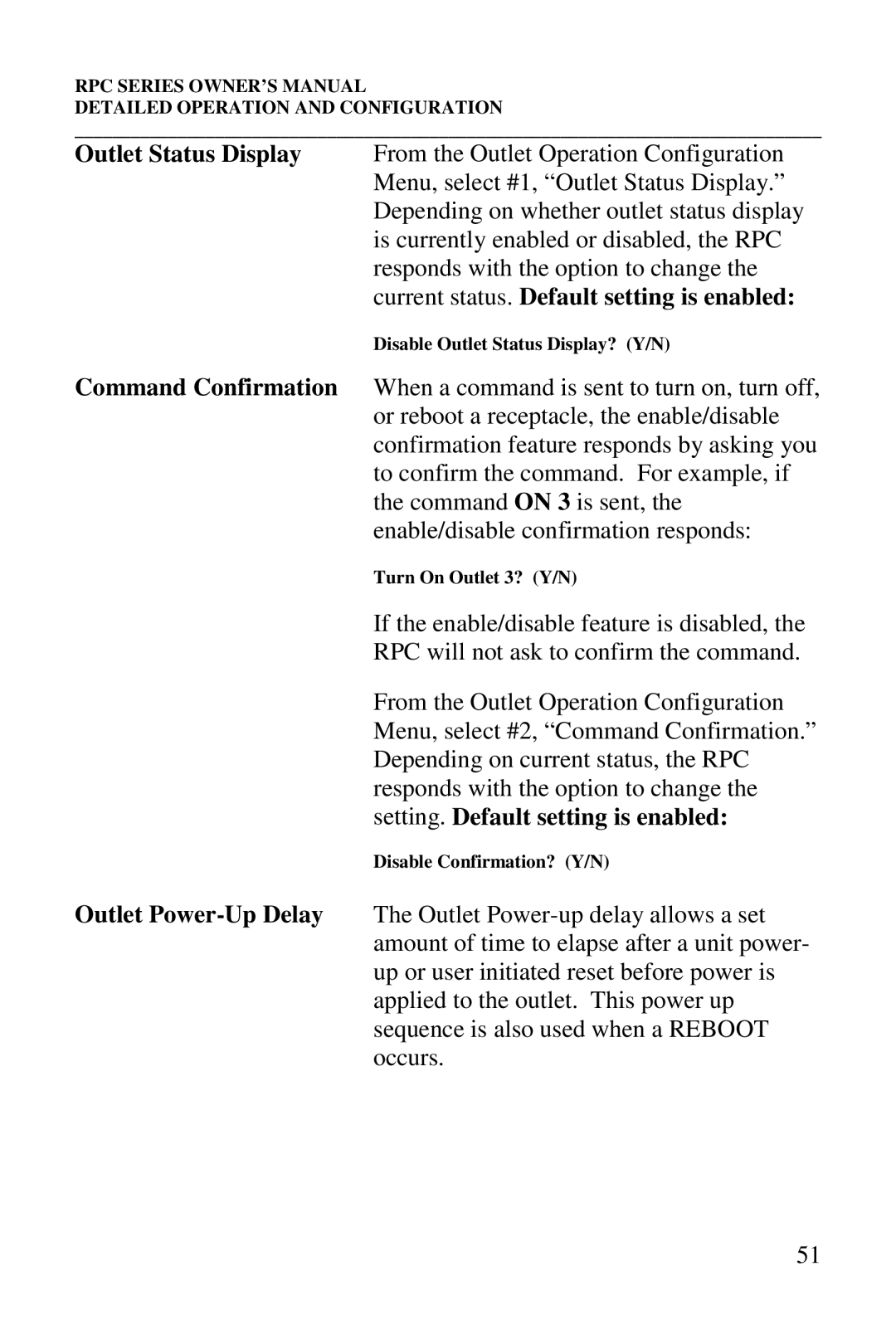 HP R-2A, R-2 MD01, R-3A, R-2 RDR manual Disable Outlet Status Display? Y/N 