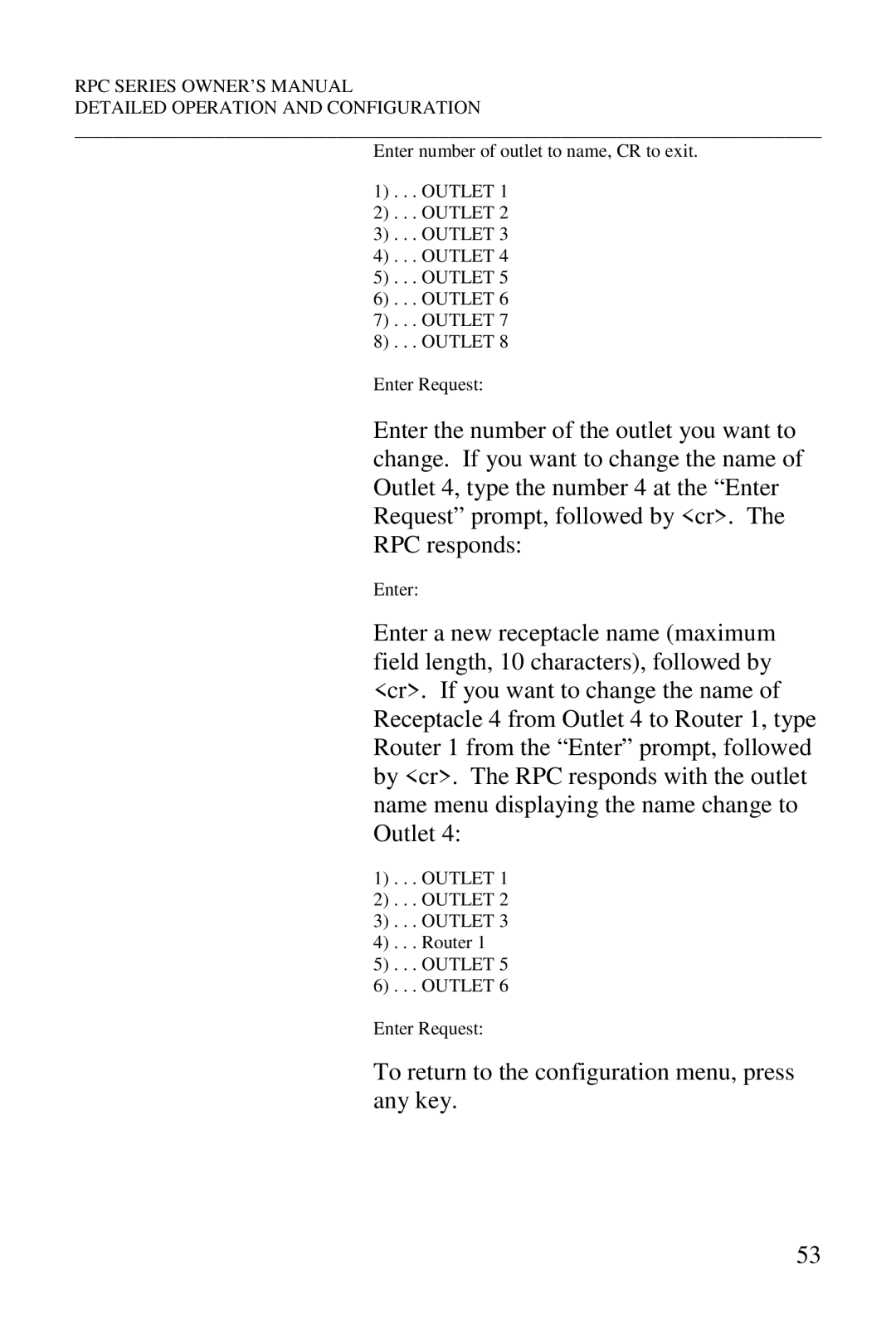 HP R-2A, R-2 MD01, R-3A, R-2 RDR manual To return to the configuration menu, press any key 