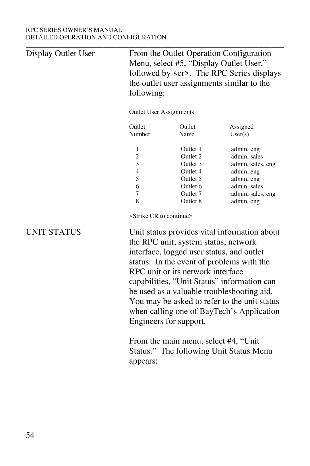 HP R-2 MD01, R-2A, R-3A, R-2 RDR manual Unit status provides vital information about, RPC unit system status, network 