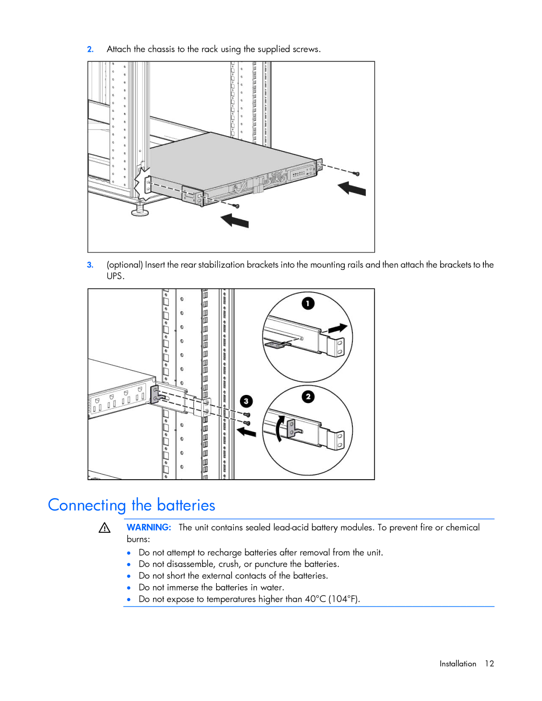 HP R1500 G3 UPS manual Connecting the batteries 