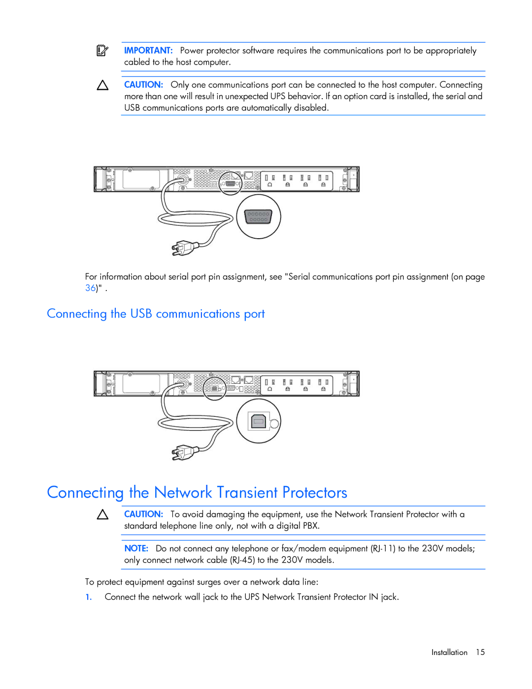 HP R1500 G3 UPS manual Connecting the Network Transient Protectors 