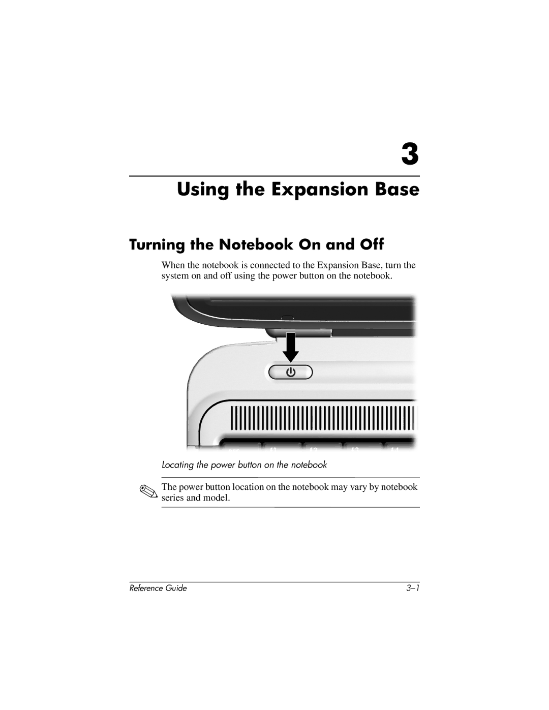 HP R3002, R3065US, R3070US, R3060US, R3050US, R3056RS, R3050EA, R3001 Using the Expansion Base, Turning the Notebook On and Off 