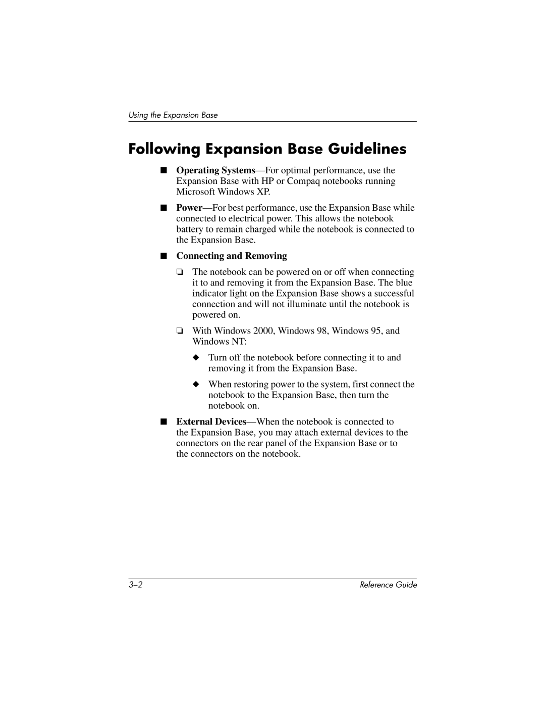 HP R3003US, R3065US, R3070US, R3060US, R3050US, R3056RS, R3050EA Following Expansion Base Guidelines, Connecting and Removing 