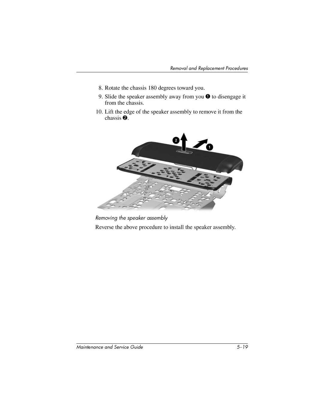 HP R3060EA, R3065US, R3070US, R3060US, R3050US, R3056RS, R3050EA Reverse the above procedure to install the speaker assembly 