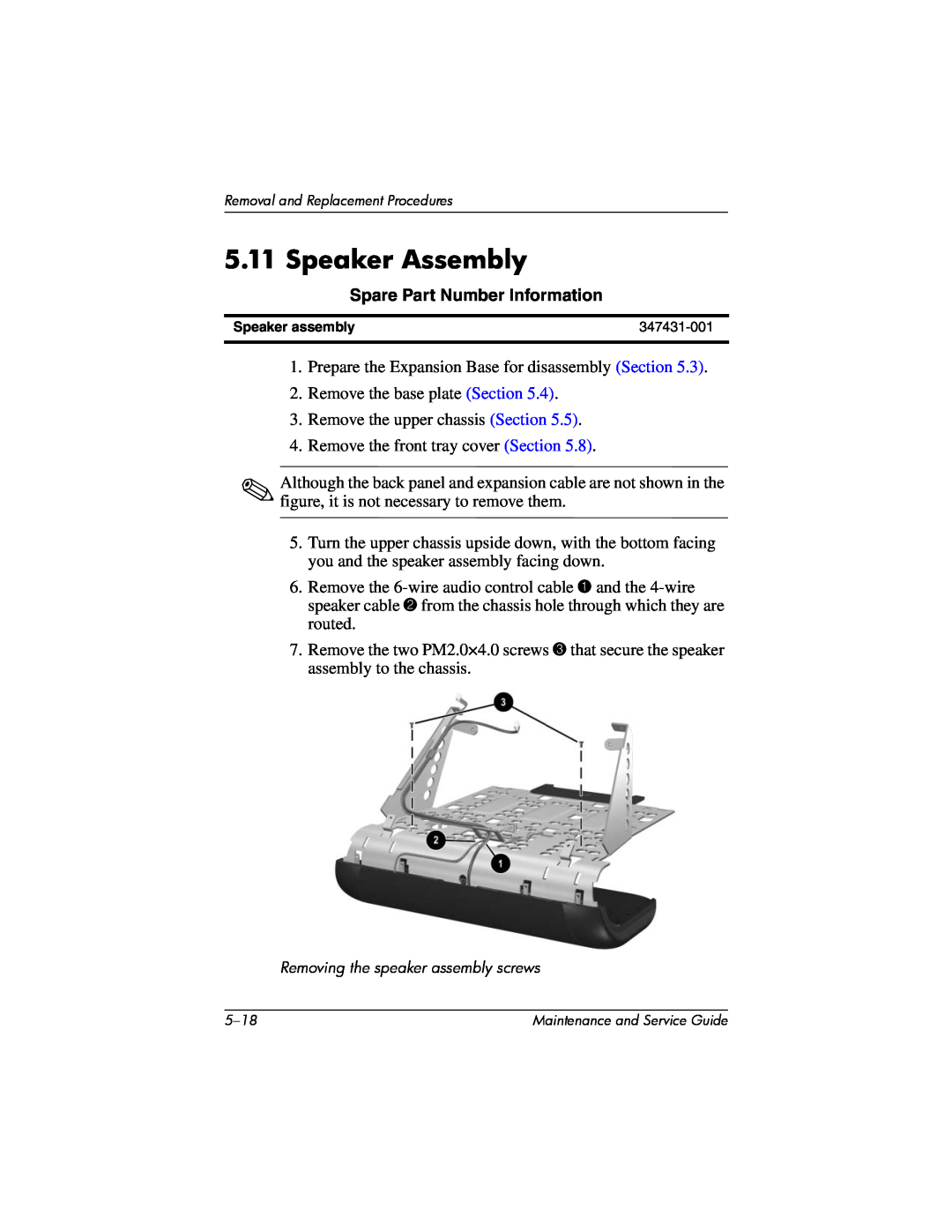 HP R3050EA, R3065US, R3070US, R3060US Speaker Assembly, Spare Part Number Information, Removing the speaker assembly screws 
