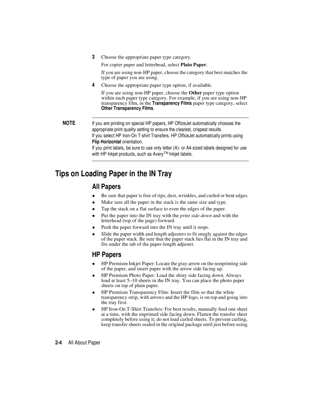 HP r40, r65 manual Tips on Loading Paper in the in Tray, 4All About Paper 