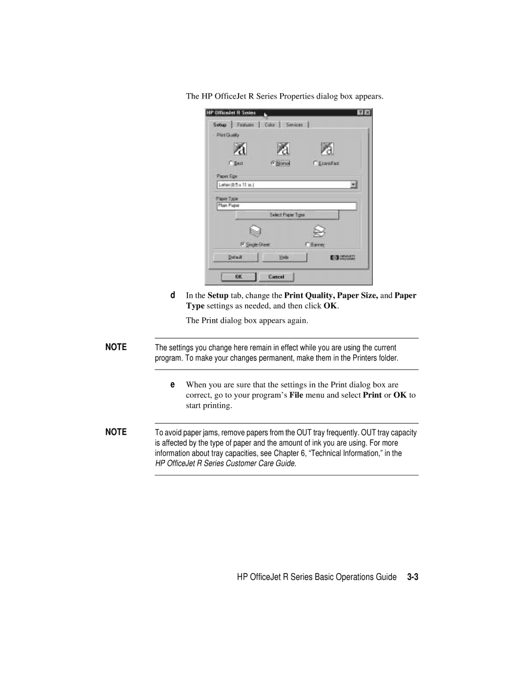 HP r65, r40 manual HP OfficeJet R Series Properties dialog box appears, Print dialog box appears again 