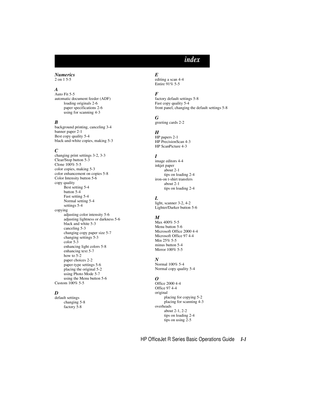 HP r65, r40 manual Index 