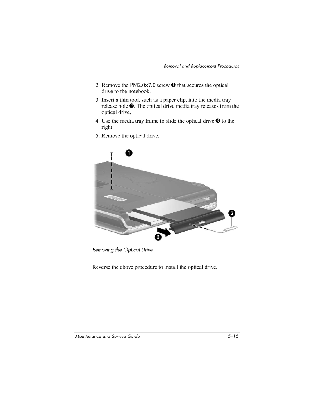 HP R4100, R4000, R4001XX, R4003XX, R4012US, R4025US, R4150EA, R4127US Reverse the above procedure to install the optical drive 