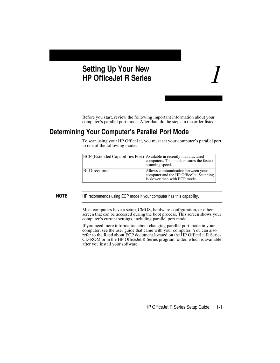 HP r65, r45 manual Setting Up Your New, Determining Your Computer’s Parallel Port Mode 