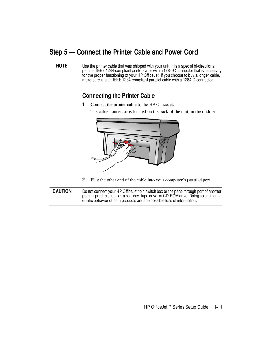 HP r65, r45 manual Connect the Printer Cable and Power Cord, Connecting the Printer Cable 