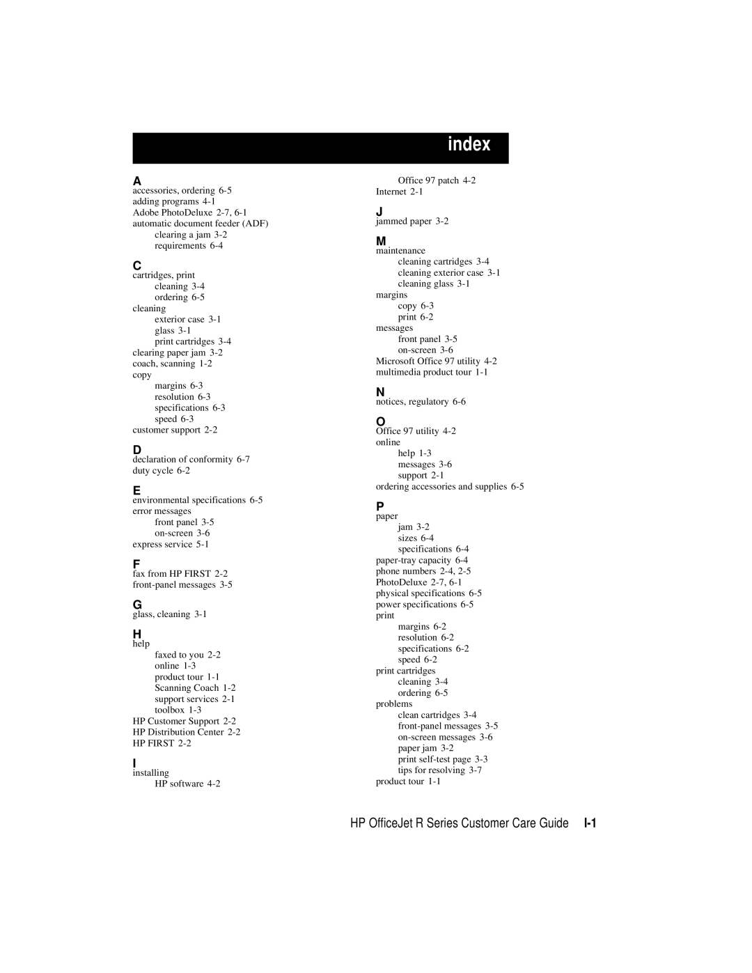 HP r65, r45 manual Index 