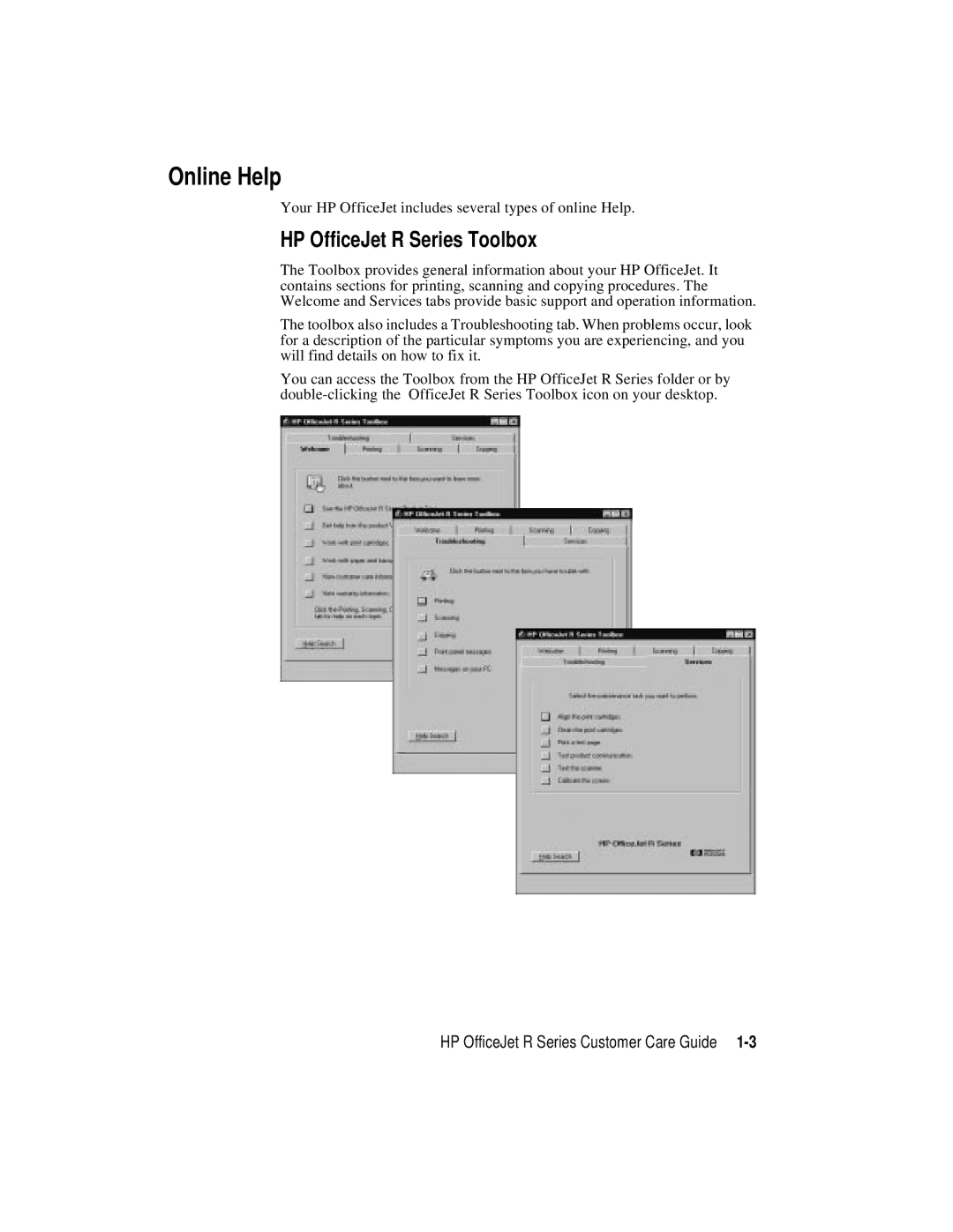 HP r65, r45 manual Online Help, HP OfficeJet R Series Toolbox 
