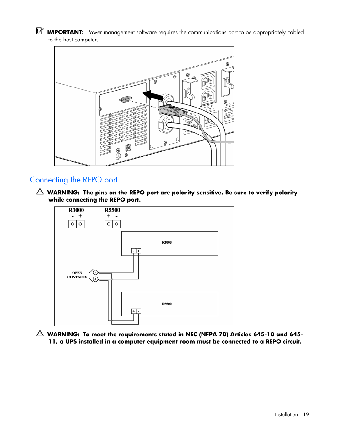 HP R5500 manual Connecting the Repo port 