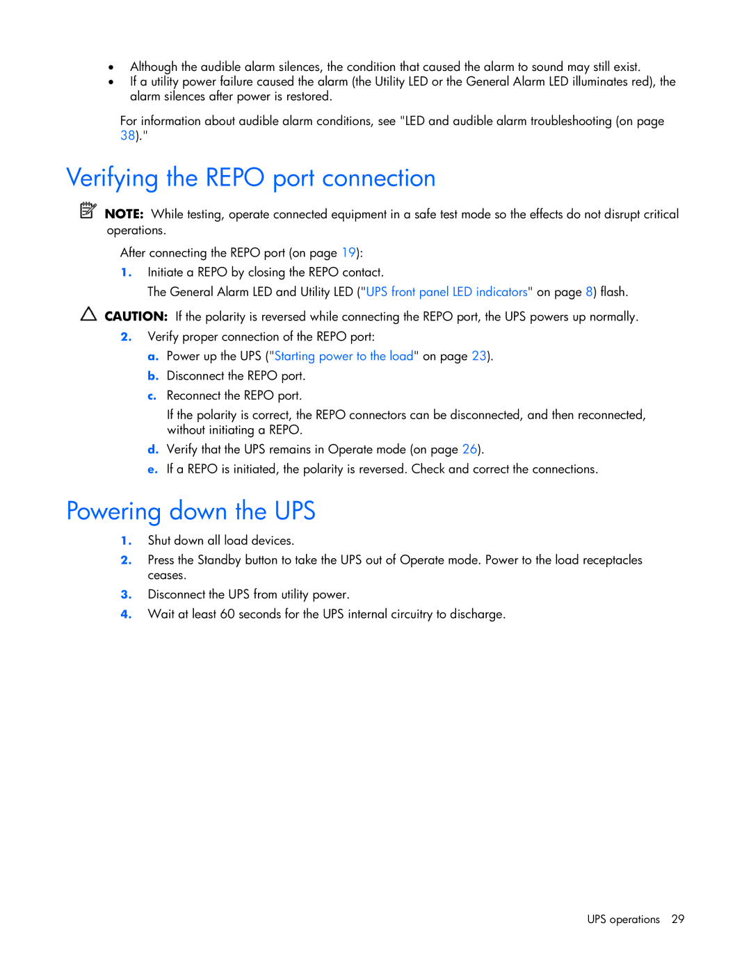 HP R5500 manual Verifying the Repo port connection, Powering down the UPS 