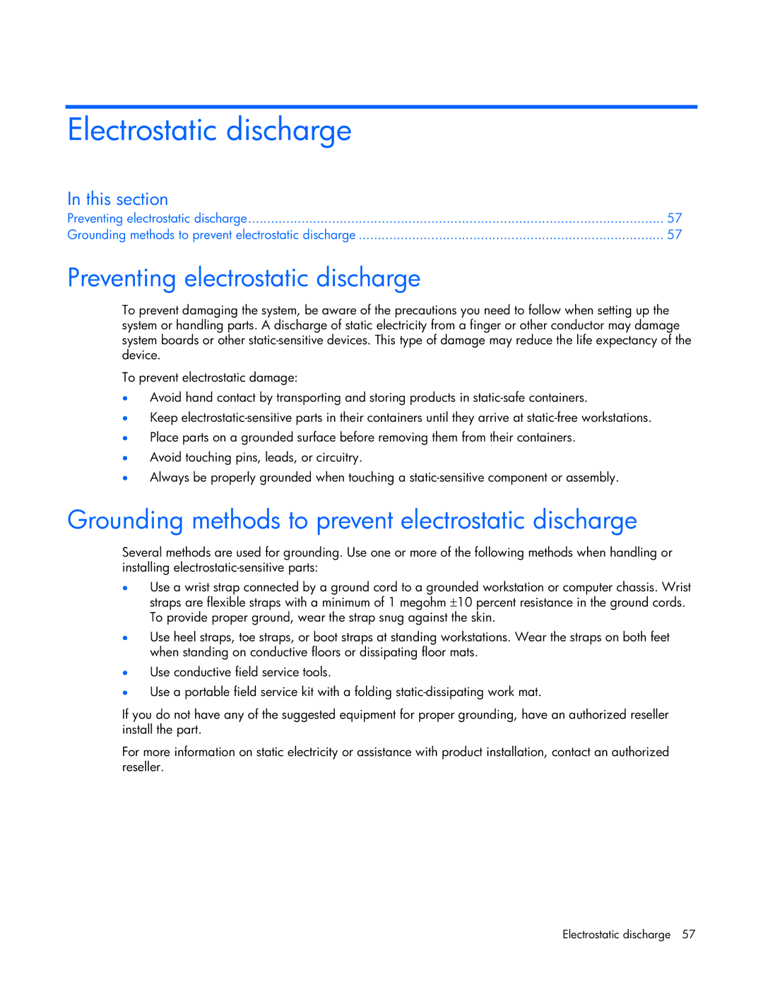 HP R5500 Electrostatic discharge, Preventing electrostatic discharge, Grounding methods to prevent electrostatic discharge 