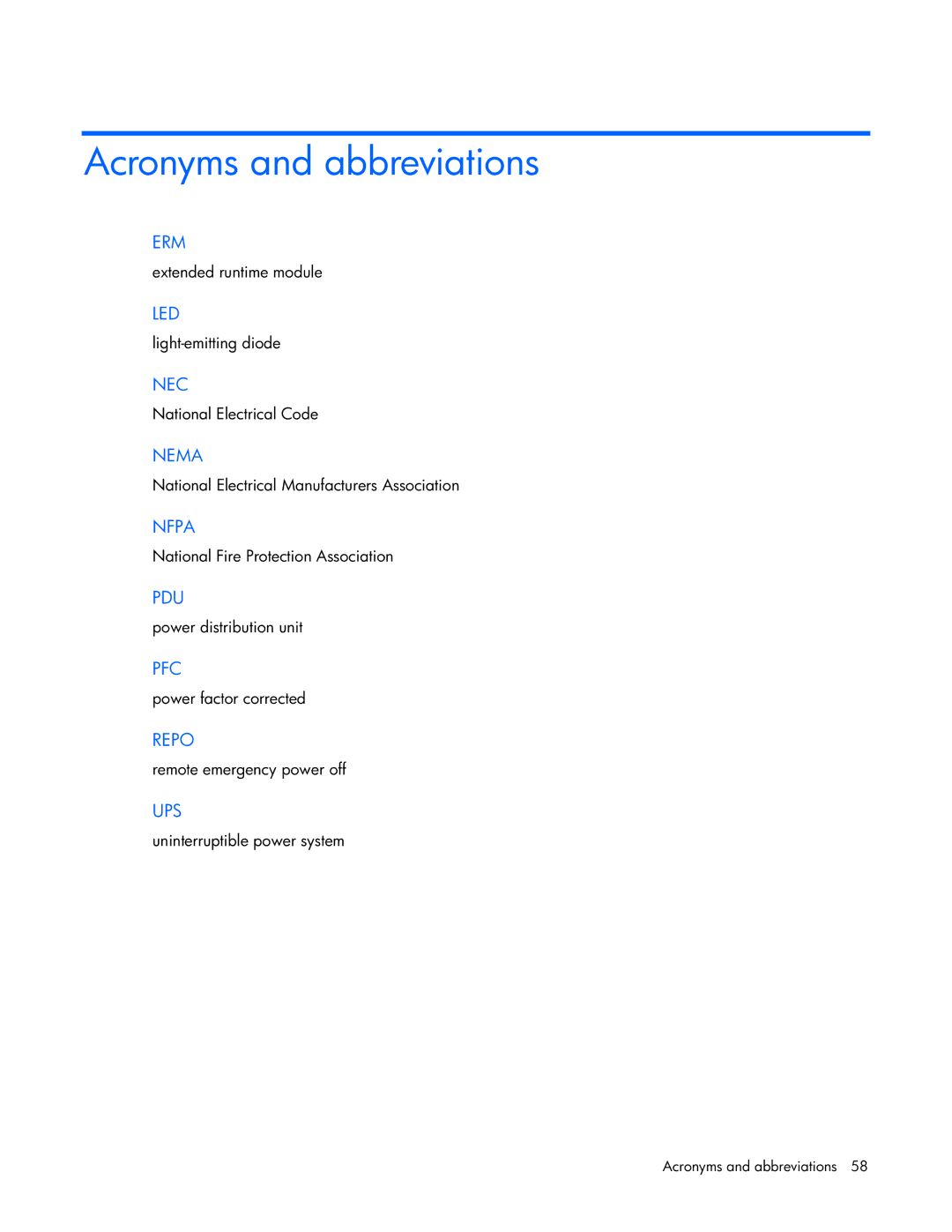 HP R5500 manual Acronyms and abbreviations 