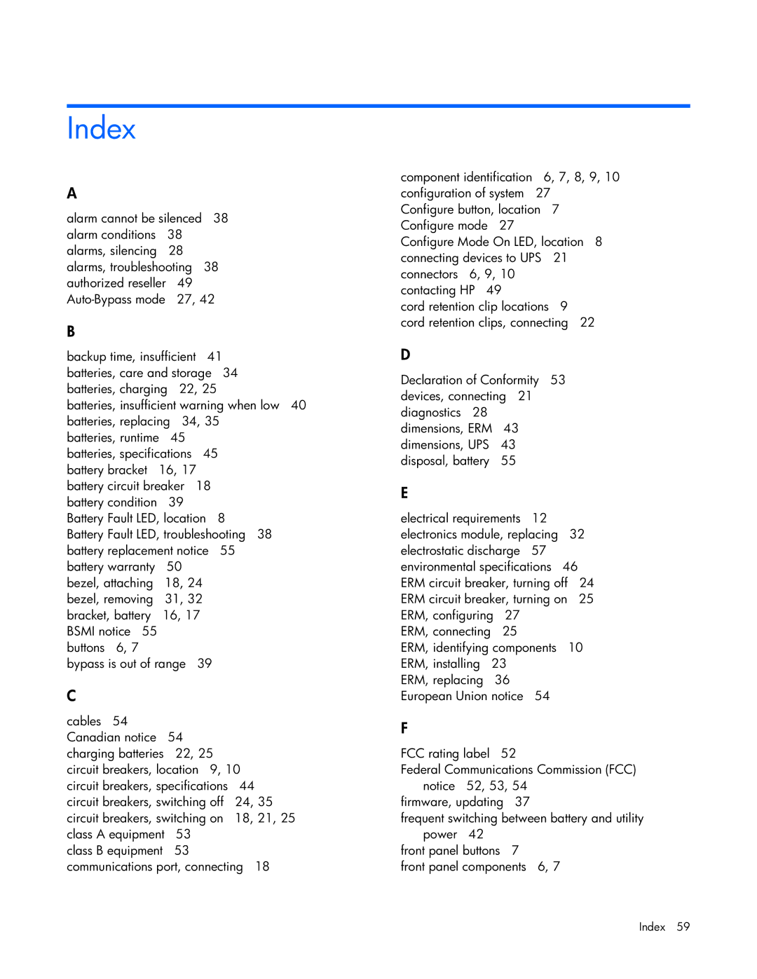 HP R5500 manual Index 