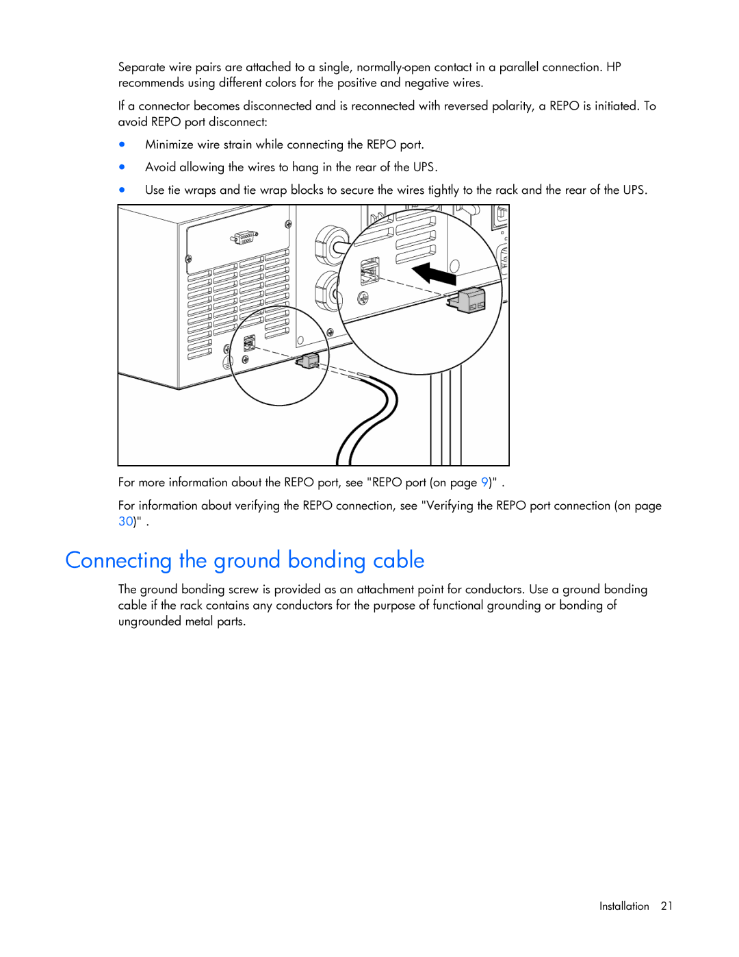 HP R5500 manual Connecting the ground bonding cable 