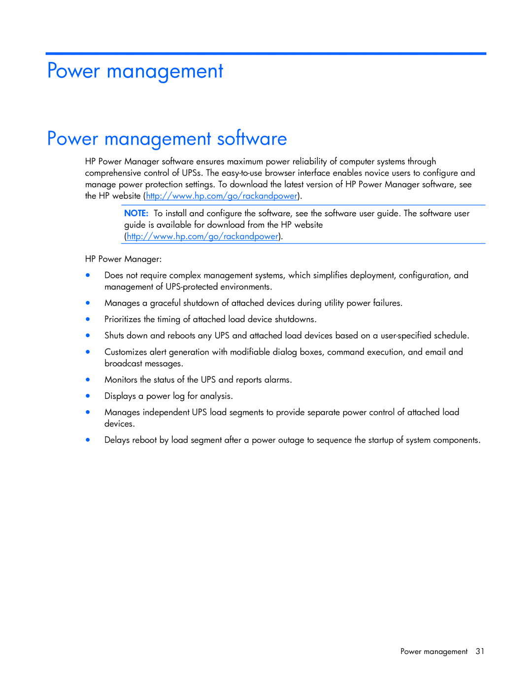 HP R5500 manual Power management software 