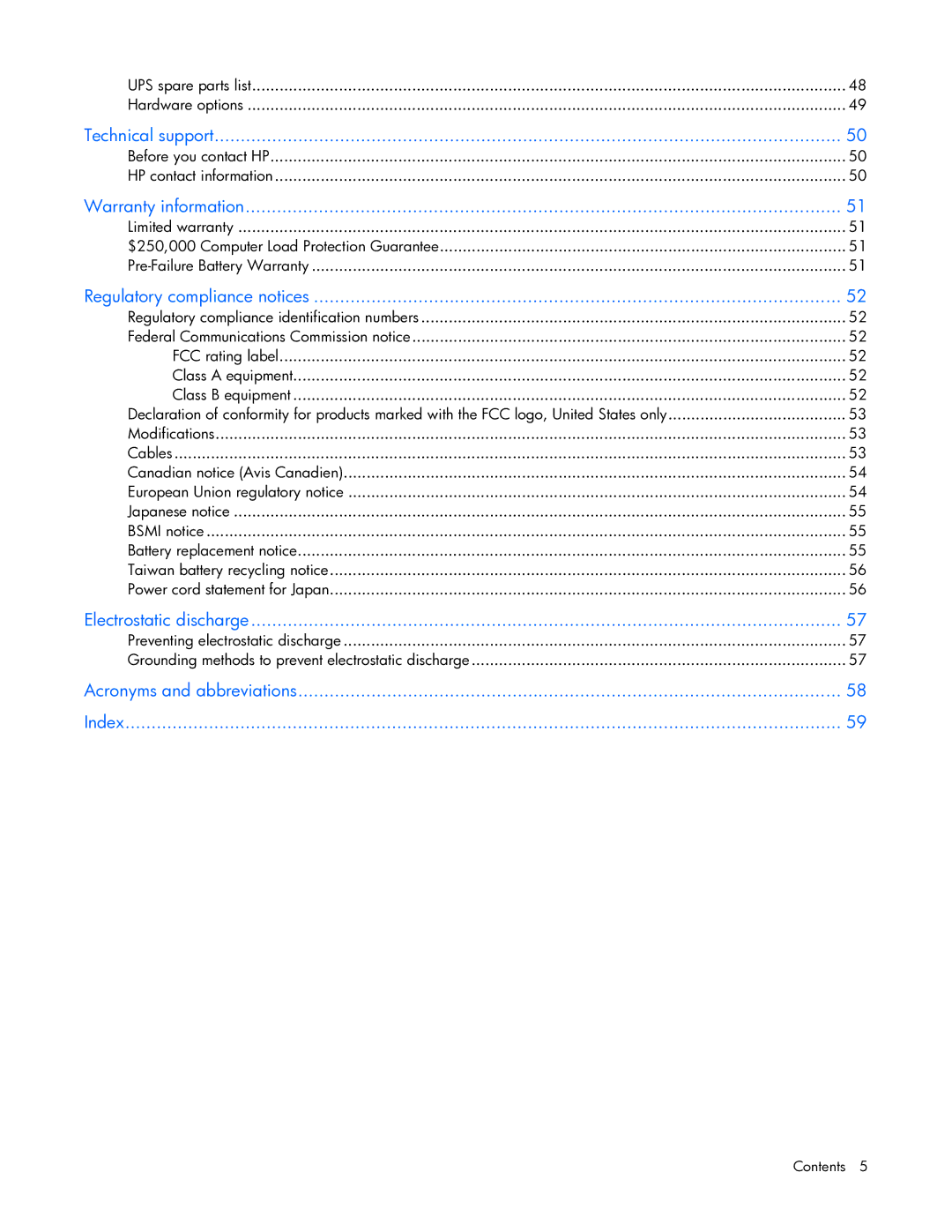 HP R5500 manual UPS spare parts list Hardware options, Before you contact HP HP contact information 