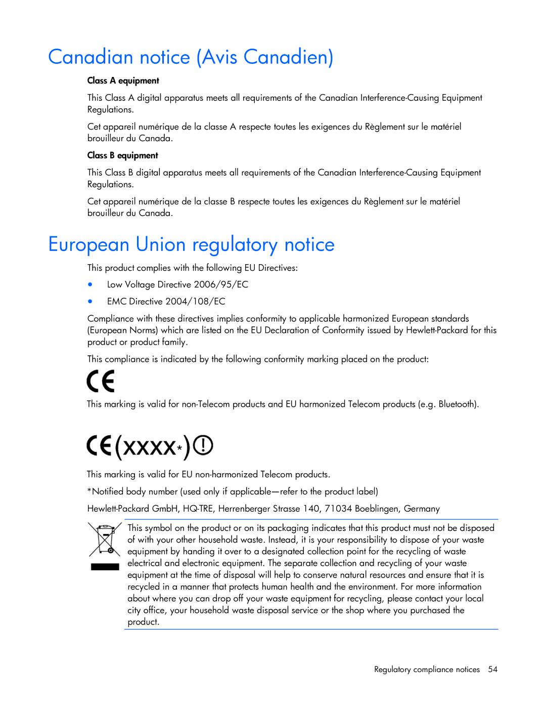 HP R5500 manual Canadian notice Avis Canadien, European Union regulatory notice 