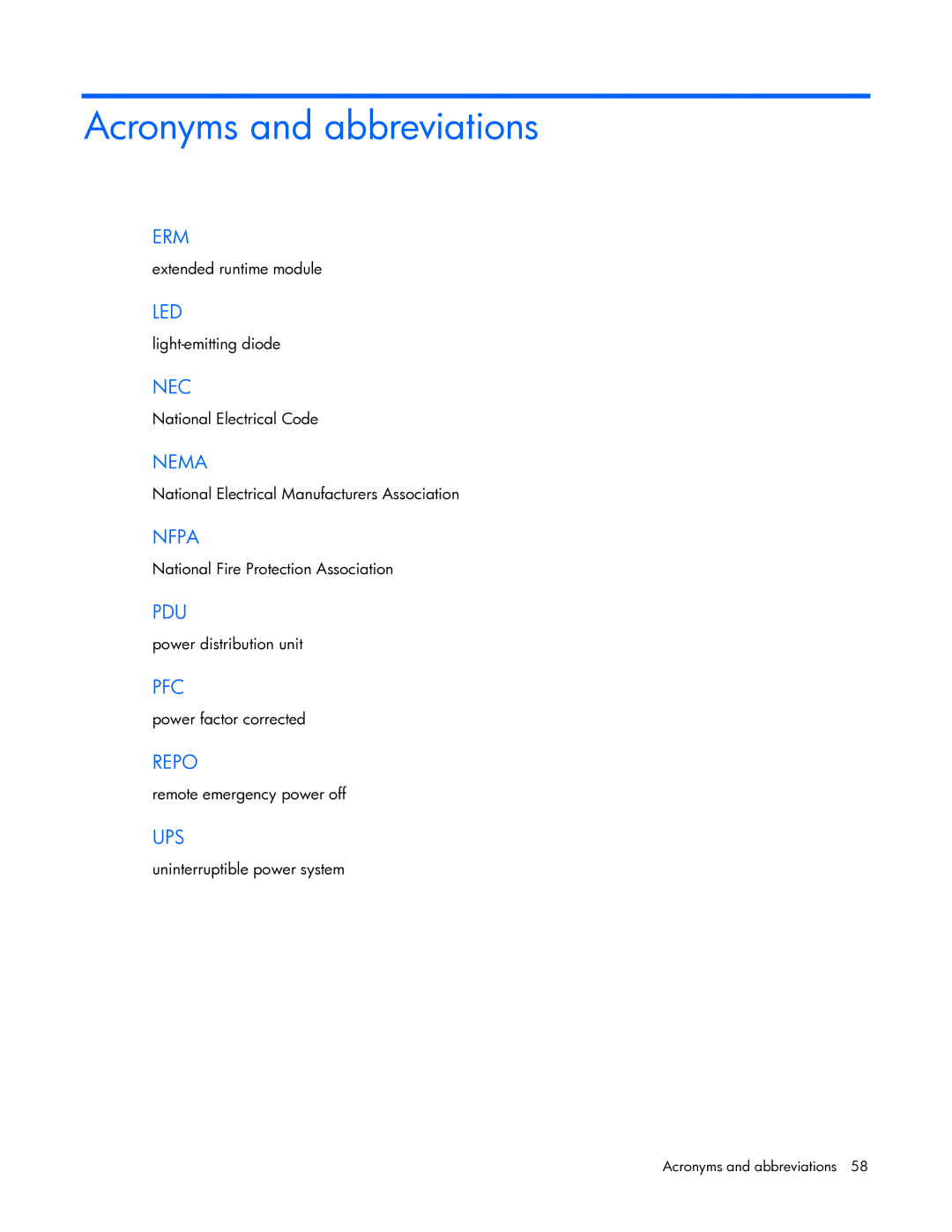 HP R5500 manual Acronyms and abbreviations 