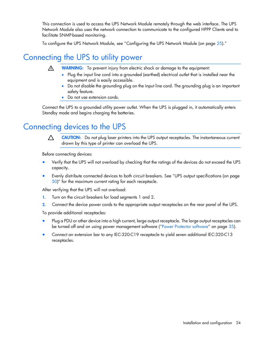 HP R7000 manual Connecting the UPS to utility power, Connecting devices to the UPS 