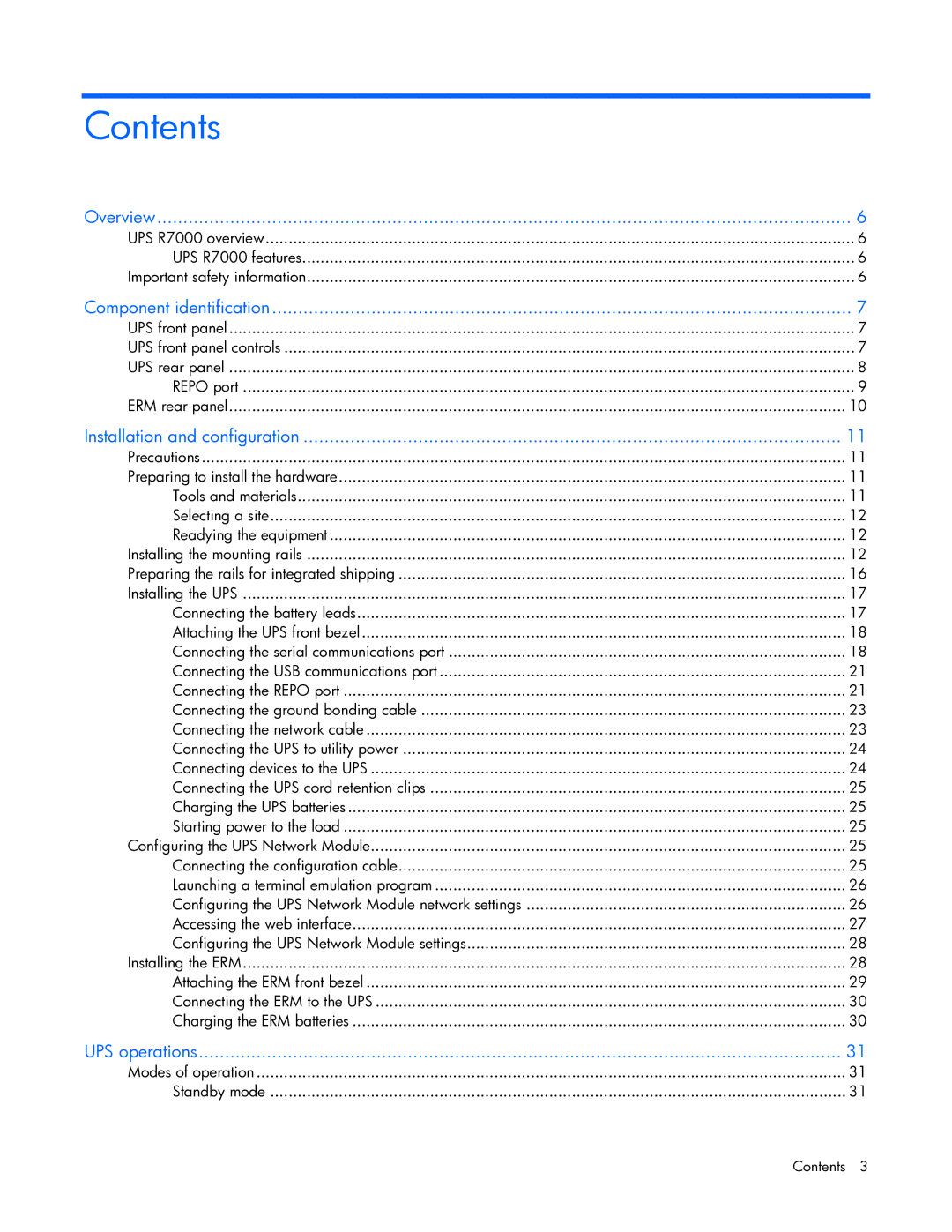 HP R7000 manual Contents 